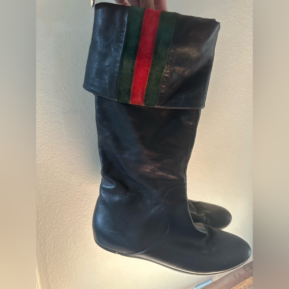 Vintage style Gucci Black Leather slouch  Boots Sz 36